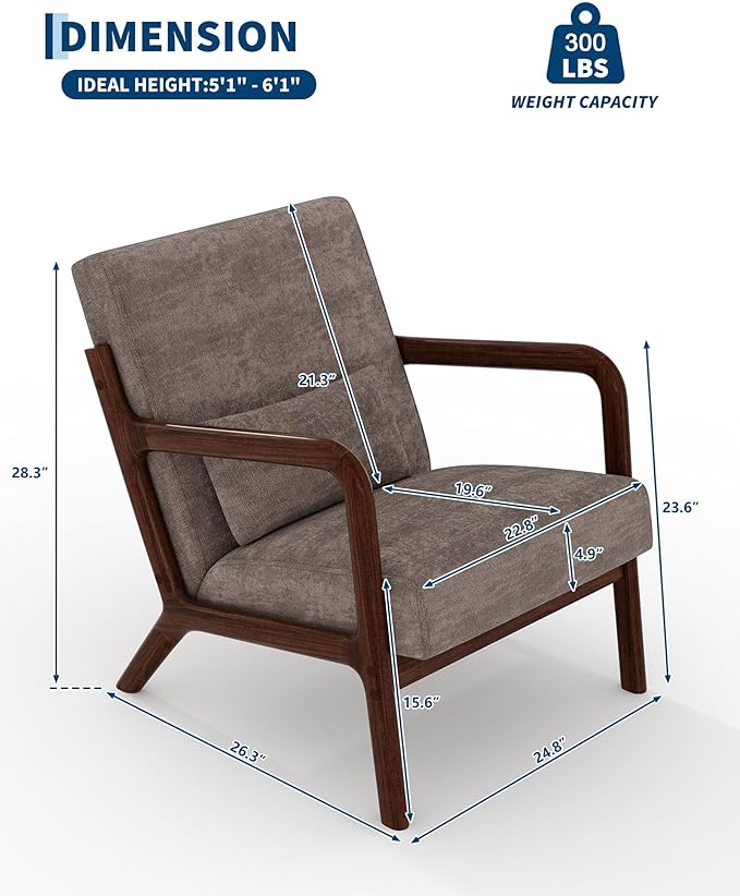 Garvee Mid-Century Chenille Accent Chair Set of 2, Cozy Reading Chair, Modern
