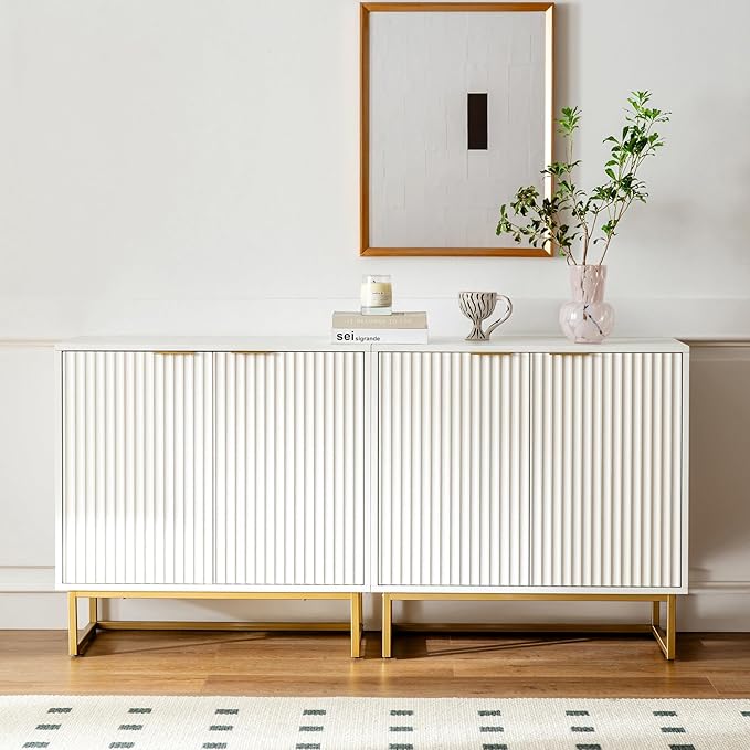 EYYTHUNG Fluted Storage Cabinets Set of 2, Sideboard Buffet Cabinet Accent