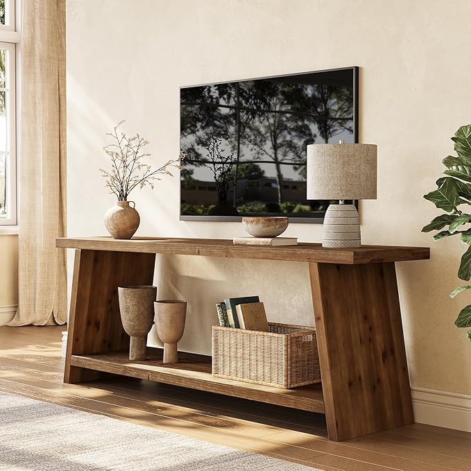 LITTLE TREE Solid Wood TV Stand, Farmhouse Media Console