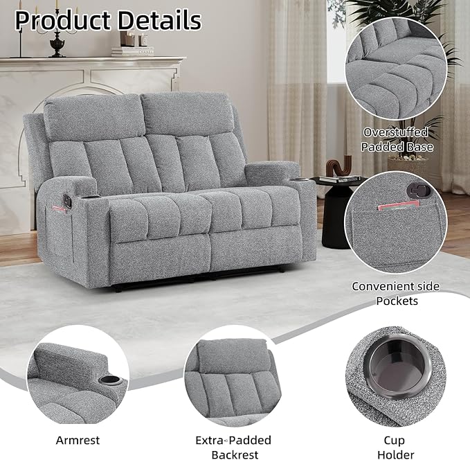 CANMOV Manual Recliner Sofa Set, Fabric Recliner Living Room Furniture Sets