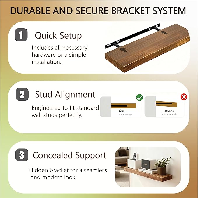 Solid Wood Floating Shelves, 31.5in Finished Real Wood Wall Shelves