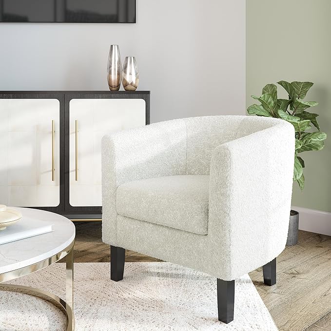 BELLEZE Accent Barrel Chair Set of 2, Linen Round Chair Club Tub Sofa Corner