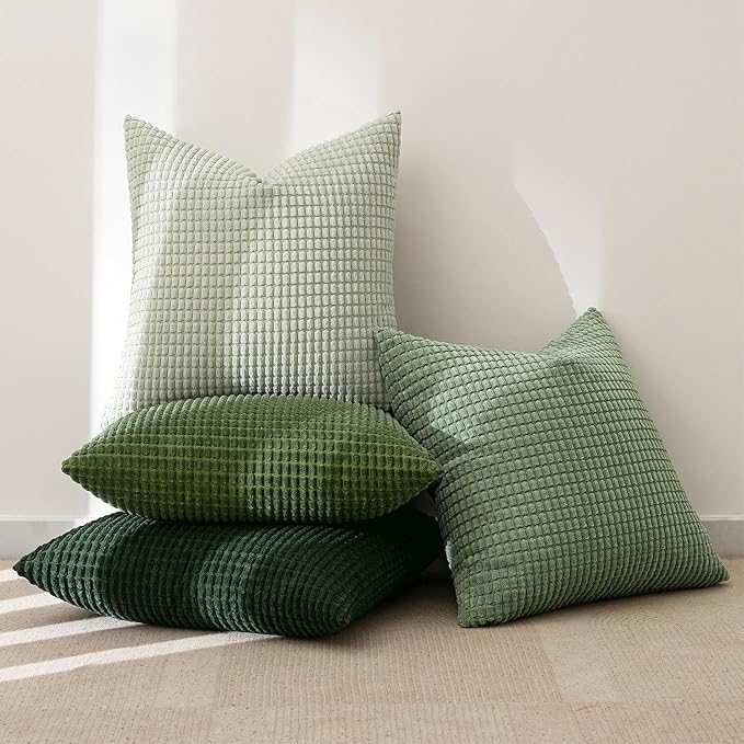 MIULEE Sage Green Pillow Covers 18x18 Inch Set of 4 Boho Farmhouse Home Decor