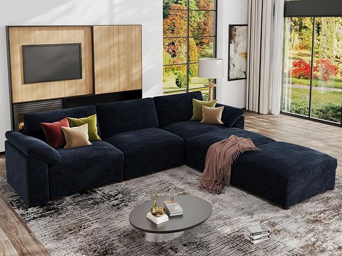 EASE MOOSE Blue Modular Sectional Couch, Oversized Deep Seat L Shape Sectional