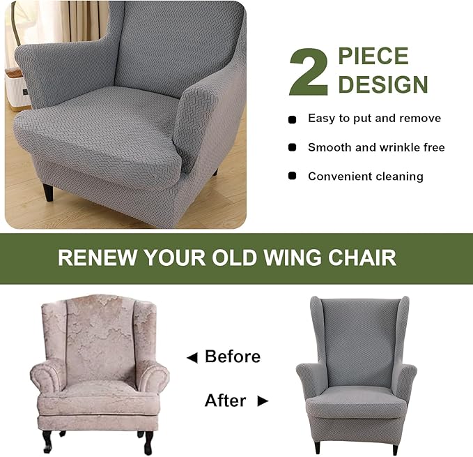 HAOYONG Jacquard Wingback Chair Cover Thickening Armchair Covers 2 Pieces