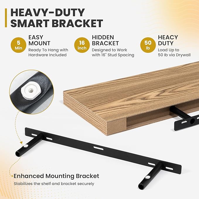 Acovy 24 Inch Floating Shelves, 9.3" Deep Floating Shelf Wall Mounted, Rustic