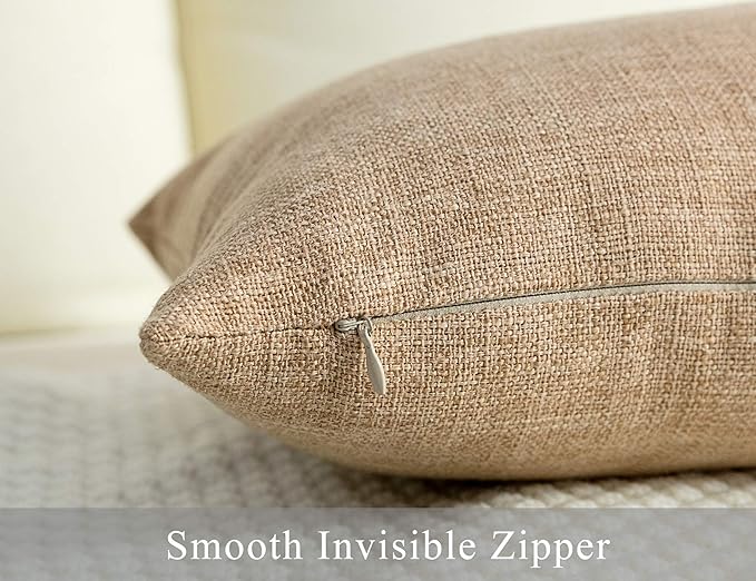 Stellhome Linen Throw Pillow Covers Square Solid Farmhouse Burlap Cushion Covers