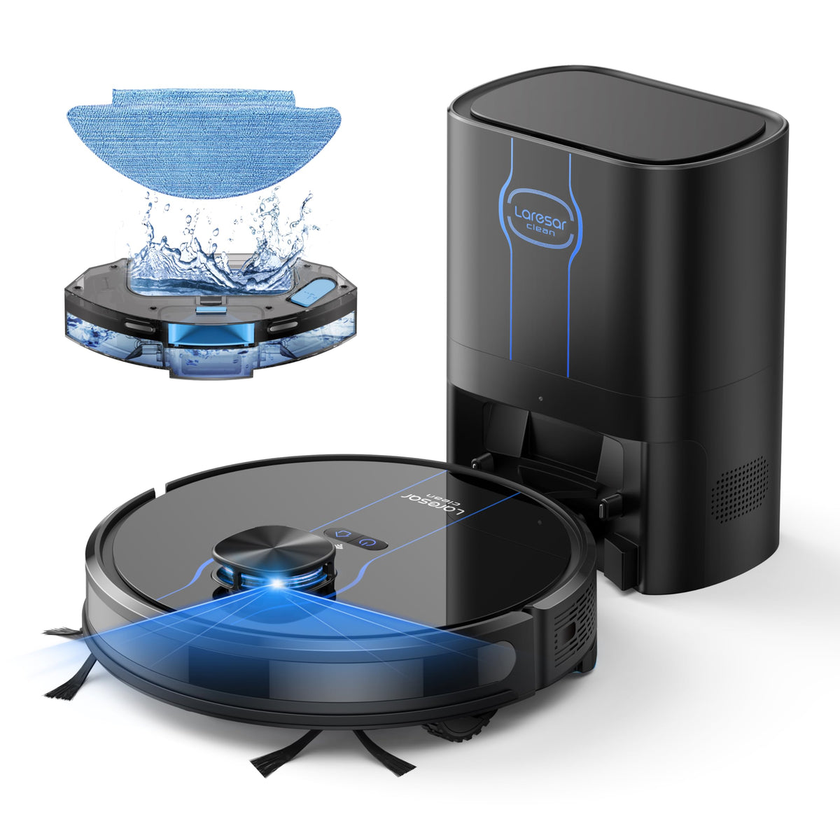 Laresar Clean Robot Vacuum and Mop, 5000Pa Robot Vacuum with 60 Days Self Emptying Station, Lidar Navigation Robot Vacuum Cleaner, Mapping, WiFi/APP/Voice,Ideal for Pet Hair,Carpet and Hard Floor