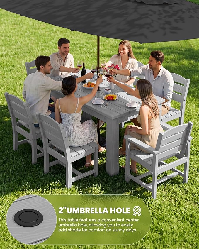 SERWALL Patio Dining Set with 15FT Double Side Umbrella, Outdoor Dining Sets