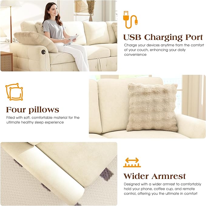 Ihanherry 106-inch Large L-Shaped Sectional Sofa Bed, 7-Seater Convertible Pull
