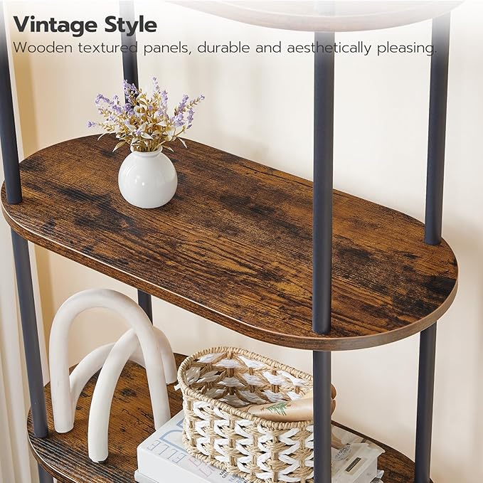 HOOBRO 5 Tier Open Bookshelf, Industrial Arched Bookcase Display Shelf Rack