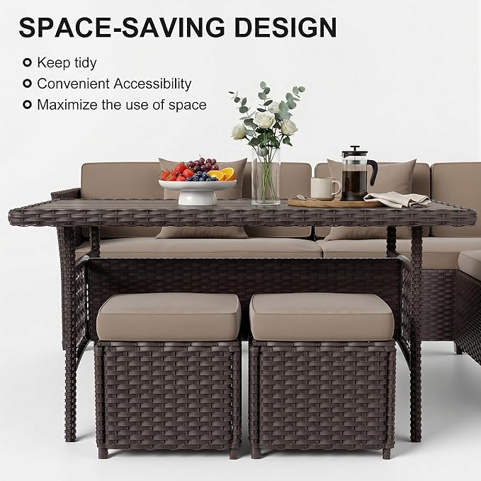 LOUVIXA 7 Pieces Patio Furniture Set, Outdoor Patio Furniture, Wicker