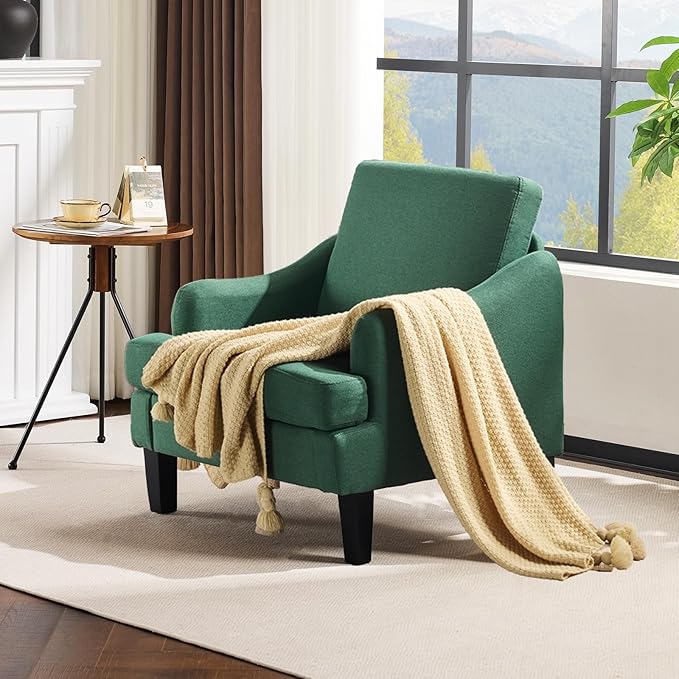 VINGLI Linen Fabric Accent Chair Green, Modern Upholstered Armchair, Comfy Sofa