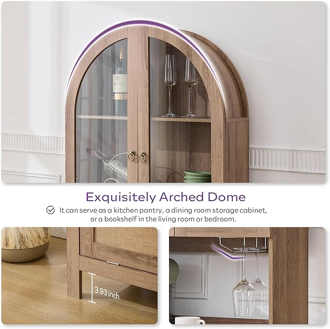 TYBOATLE 75'' Tall Arched Cabinet w/Accessible Storage Area, China Cabinet