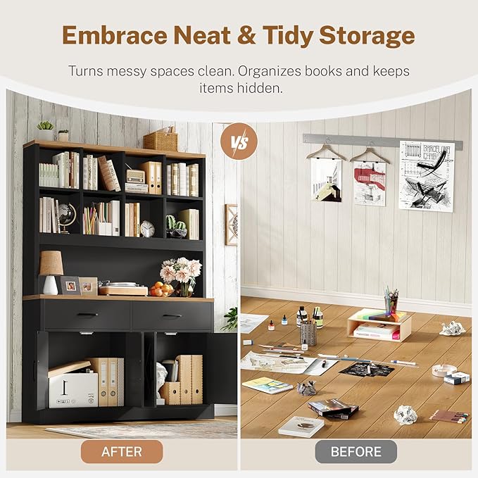 TEENFON 69" Tall Bookshelf and Bookcase, 5 Tier Floor Standing Bookshelves