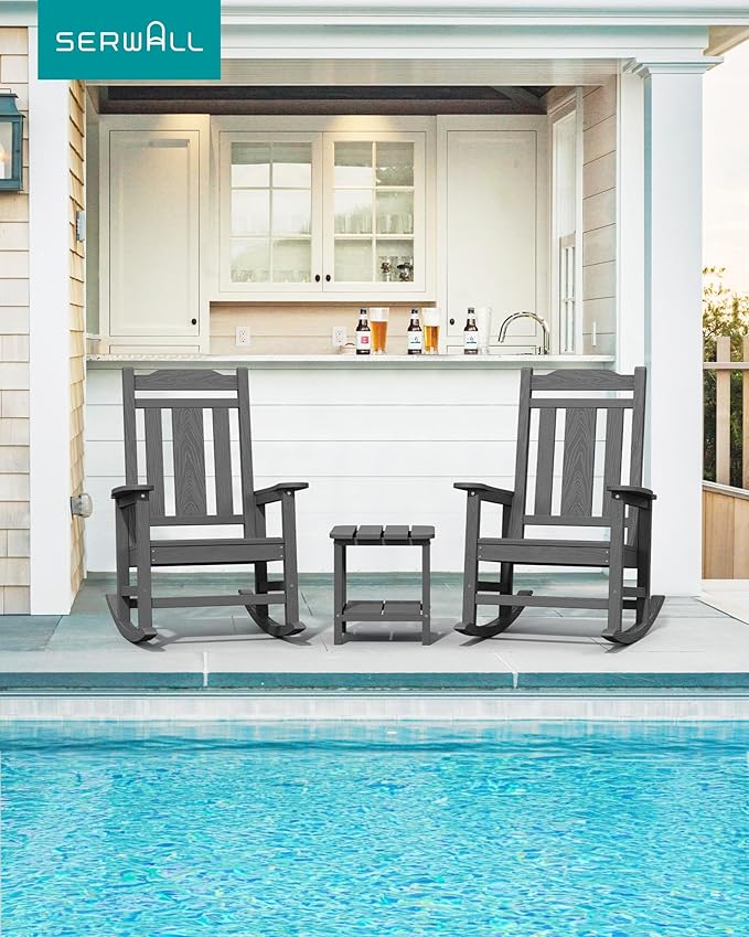 SERWALL Oversized Rocking Chair Outdoor, HDPE Outdoor Rocking Chair