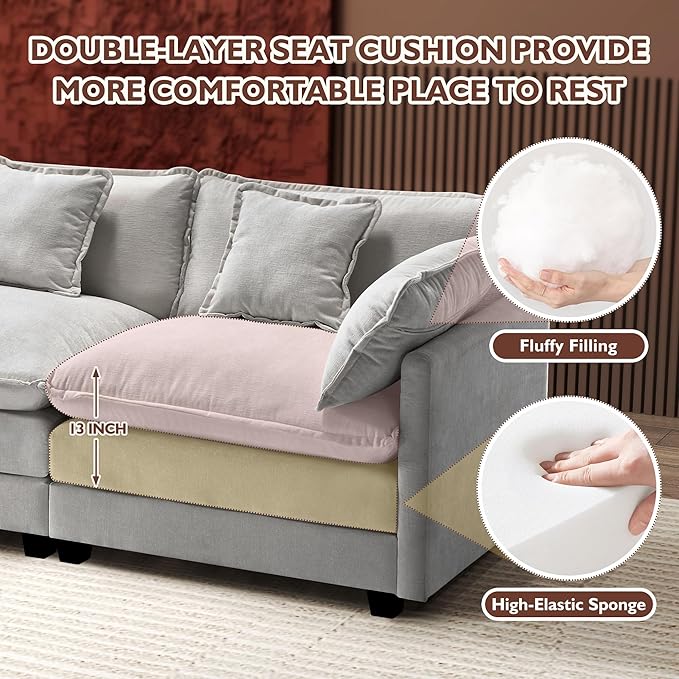 Ihanherry 146" U-Shaped Modern Sofa Modular Sectional Cloud Couch