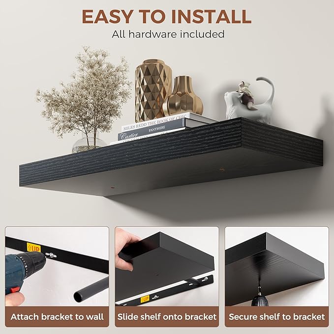 Dreamland 55 Inch Black Floating Shelves
