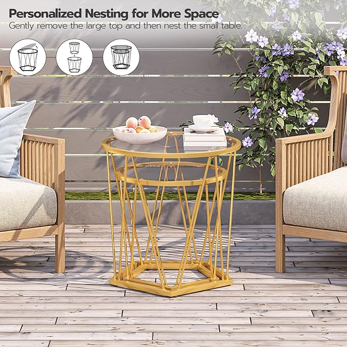 HOOBRO Small Coffee Table Set of 2, Round Coffee End Table