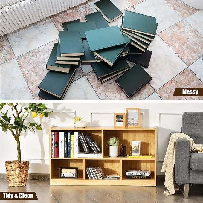 Tangkula 5 Cube Bookcase, 2 Tier Wooden Storage Open Bookshelf, Kid's Playroom