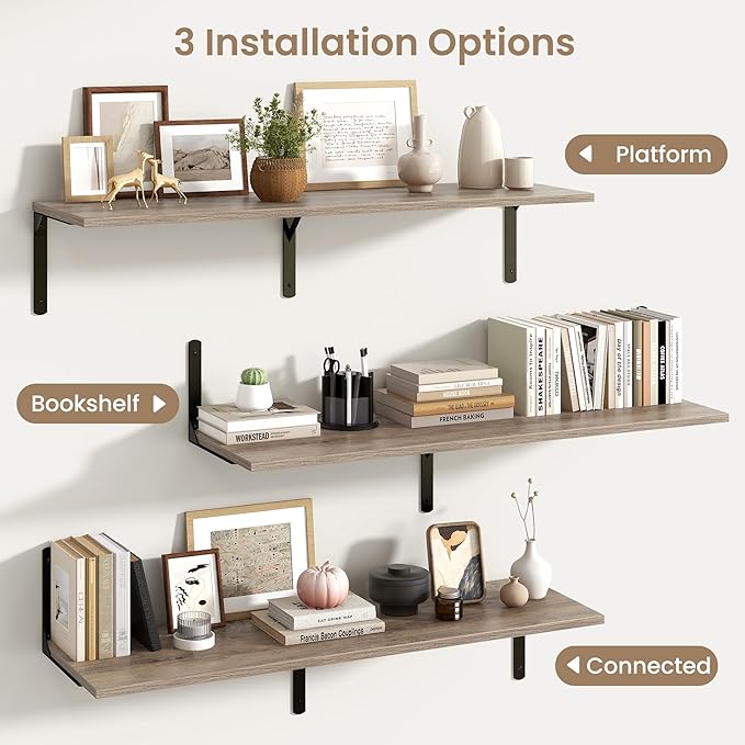 Fun Memories Floating Shelves for Wall, 12 Inch Deep Floating Shelves Set of 2
