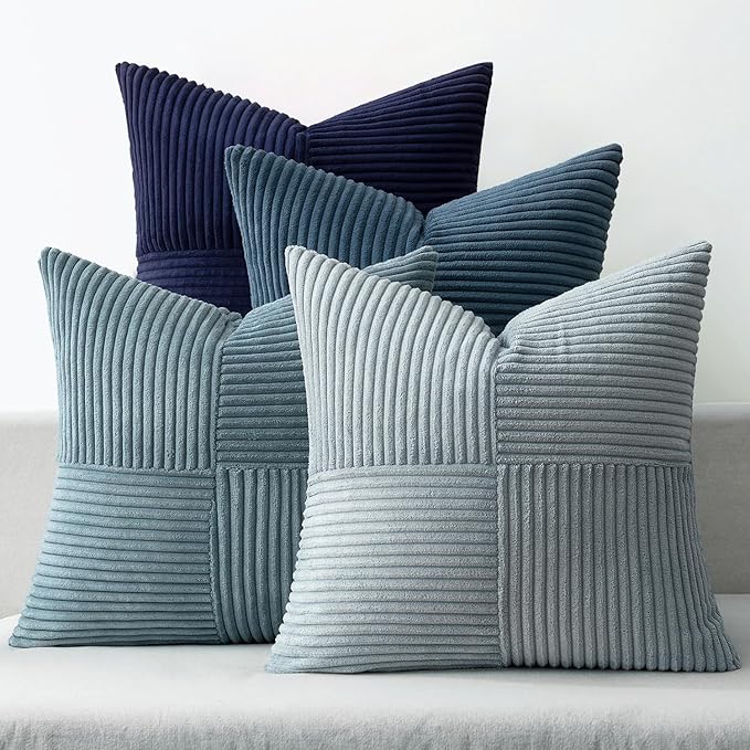 MIULEE Dusty Blue Navy Farmhouse Throw Pillow Covers 16x16 Inch Set of 4 Boho