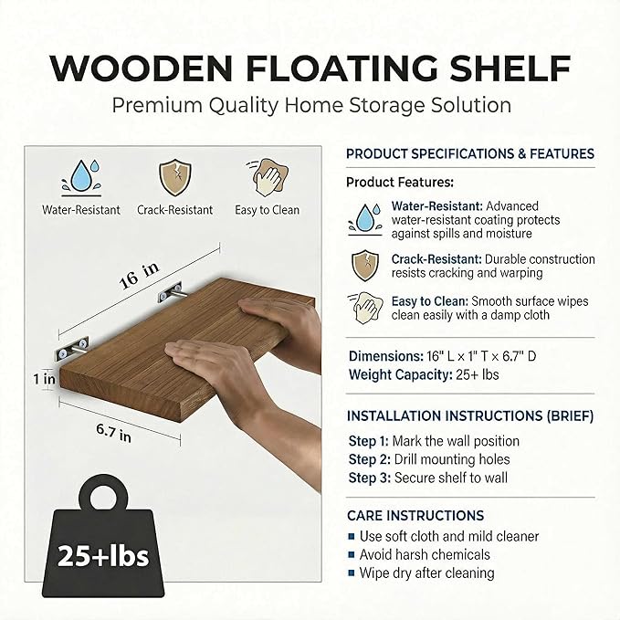 SAUMONIERES Floating Shelves Wall Shelf Solid Wood