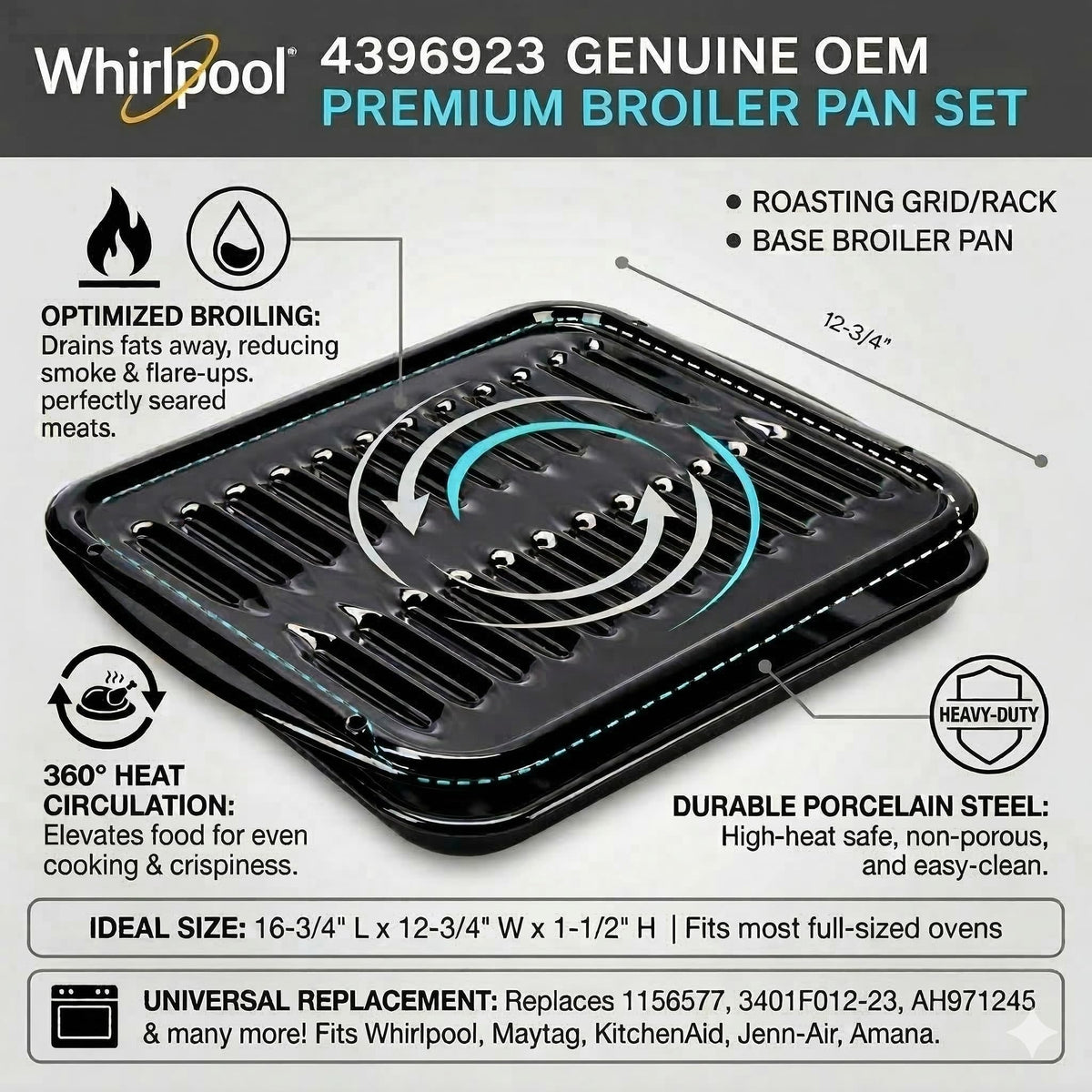 Whirlpool 4396923 Genuine OEM Premium Broiler Pan