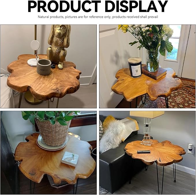 27.5 Inch Live Edge Side Table, Wood Small End Table