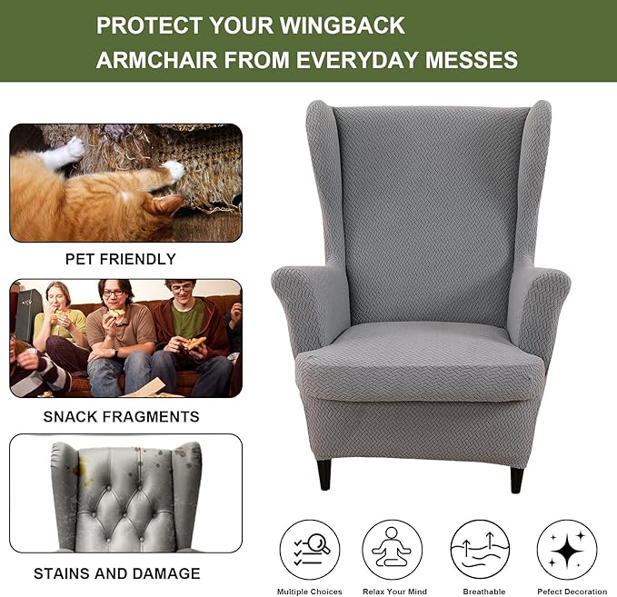 HAOYONG Jacquard Wingback Chair Cover Thickening Armchair Covers 2 Pieces