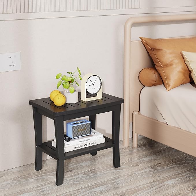 Extra Bamboo Black Shower Bench Stool Waterproof Shower Chair Spa Bath Seat