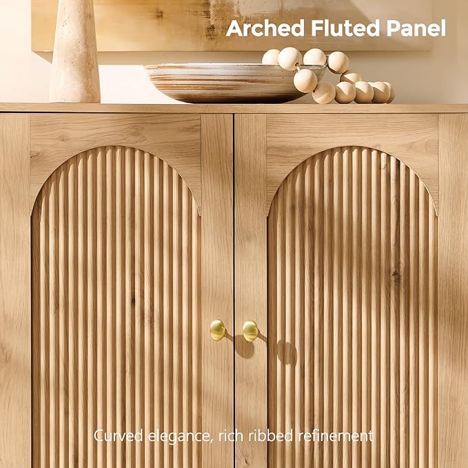 IFBUY Modern Sideboard Buffet Cabinet, 123.5" W Fluted Arched Buffet Cabinet
