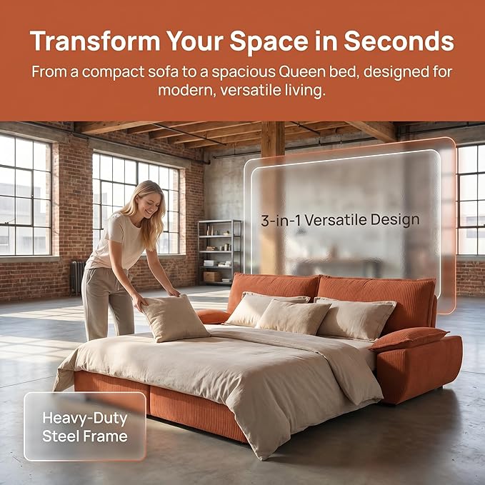 73.2" Sofa Bed Queen, 3-in-1 Pull Out Sofa Bed