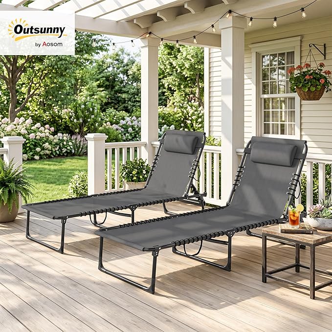 Outsunny Folding Chaise Lounge Chair Set of 2, Patio Sun Tanning Chair