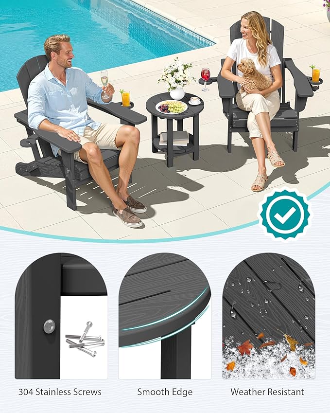 SERWALL Round Outdoor Side Table, HDPE Small Adirondack End Table, 2-Tier Patio