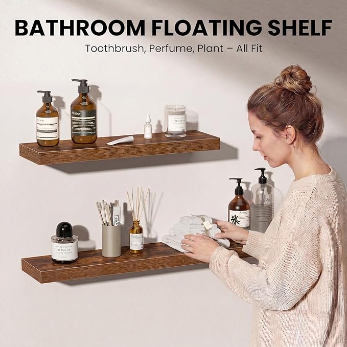 Fun Memories Floating Shelves for Wall, 30 Inch Set of 2 Rustic Wood Wall