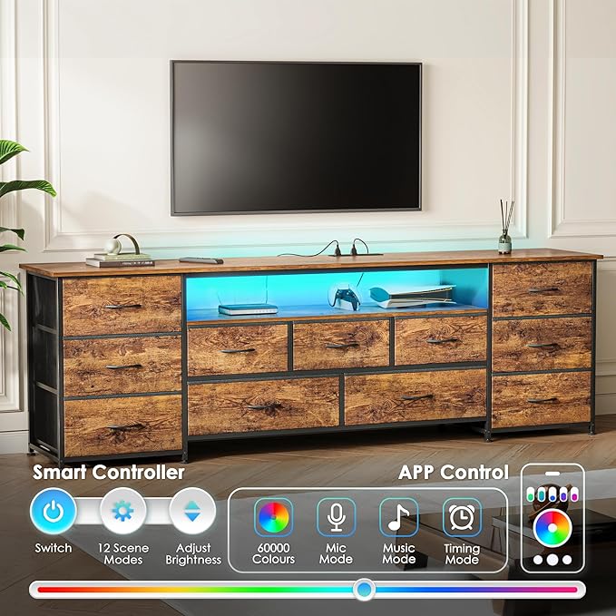 Huuger 70 Inch TV Stand for 75, 80 Inch TV, 11 Drawer Long Dresser