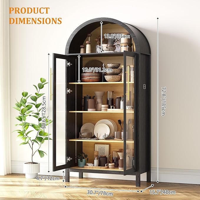 HWB Display Cabinet with Glass Doors, 5-Tier Tall Curio Cabinet with Lights