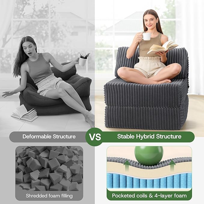 Convertible 4-in-1 Folding Sofa Bed Boneless Sleeper Chair Couch Foldable