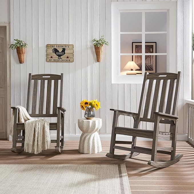 Psilvam Outdoor Rocking Chair Set of 2, Poly Lumber Oversized Rocking Chair