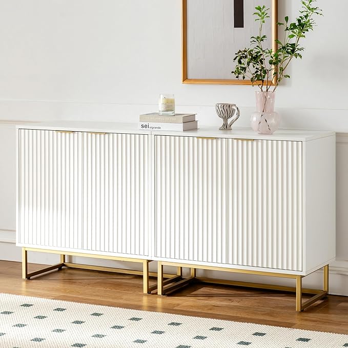 EYYTHUNG Fluted Cabinet with Storage Set of 2, Sideboard Buffet Cabinet with