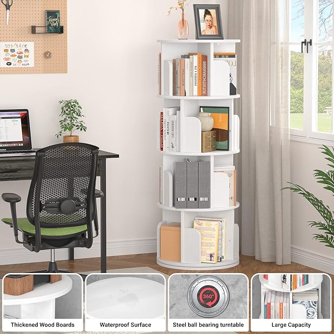 Aheaplus Rotating Bookshelf, Small Corner Bookshelf