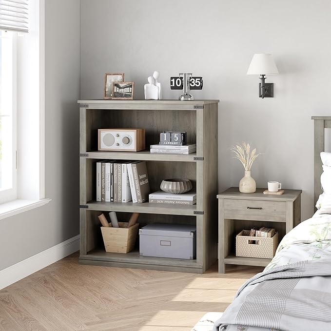 GarveeHome 3 Tier Farmhouse Bookcase, 39.9 in Tall Book Shelf