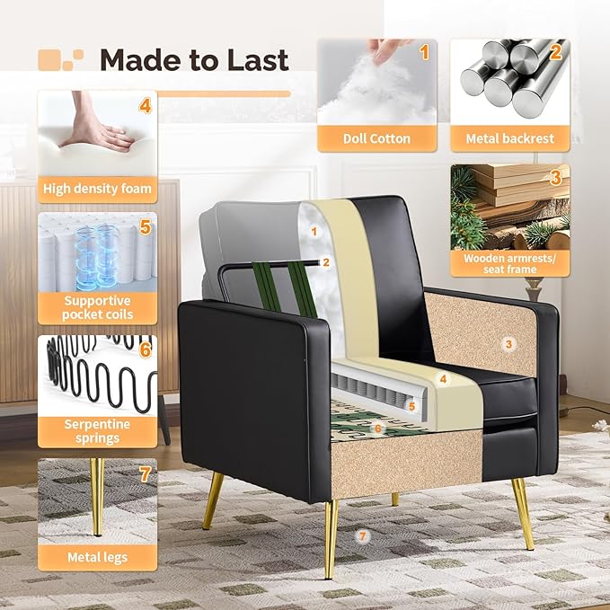 VINGLI Modern PU Leather Accent Chair, Single Sofa Chair