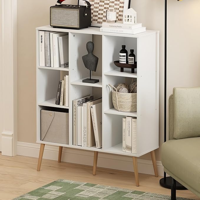 Furinno Claude Mid Century Style Book Shelf, 8-Cube Bookshelf, Cube Storage