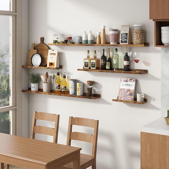Floating Picture Ledge Shelves Set of 8, 16 Inch Solid Wood Wall Shelves
