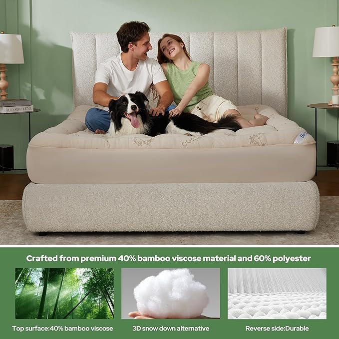 BEDLORE King Mattress Topper Viscose Derived from Bamboo, Thick Pillow Top