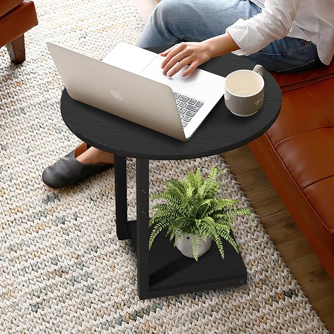 Hosfais Small Side Table End Table, C-Shaped Wood Coffee Table TV Tray
