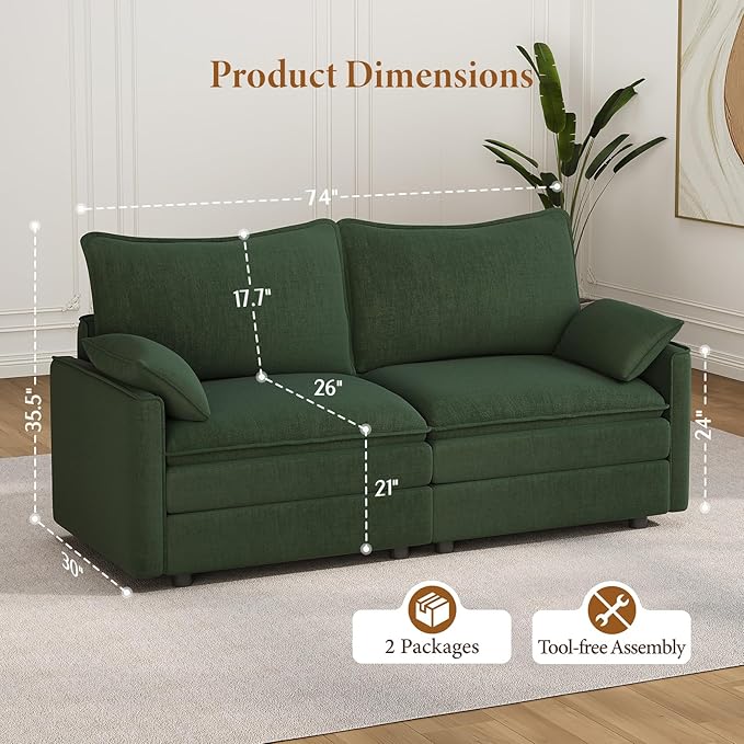 Vesgantti 74" Loveseat Sofa for Living Room, Comfy Cloud Couch Deep Seat