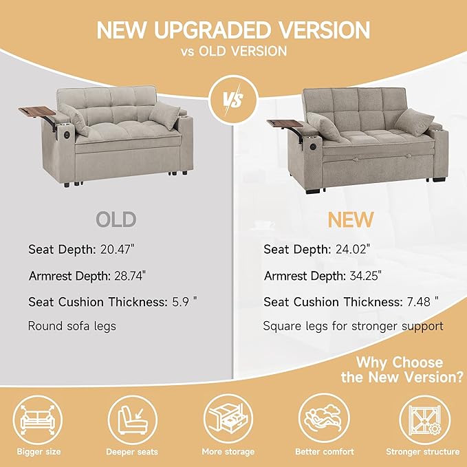 Auvsoce 65'' Chaise Lounge Chair Indoor, 3-in-1 Convertible Sofa Bed